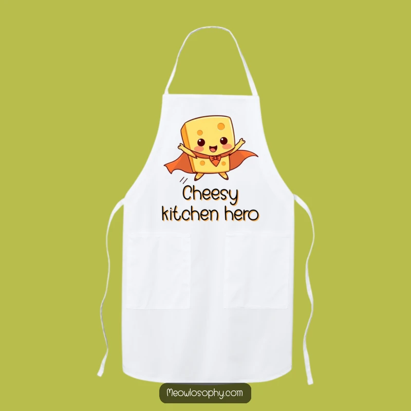 Funny Flying Cheese Superhero Apron, Hilarious Kitchen Wear for Culinary Heroes
