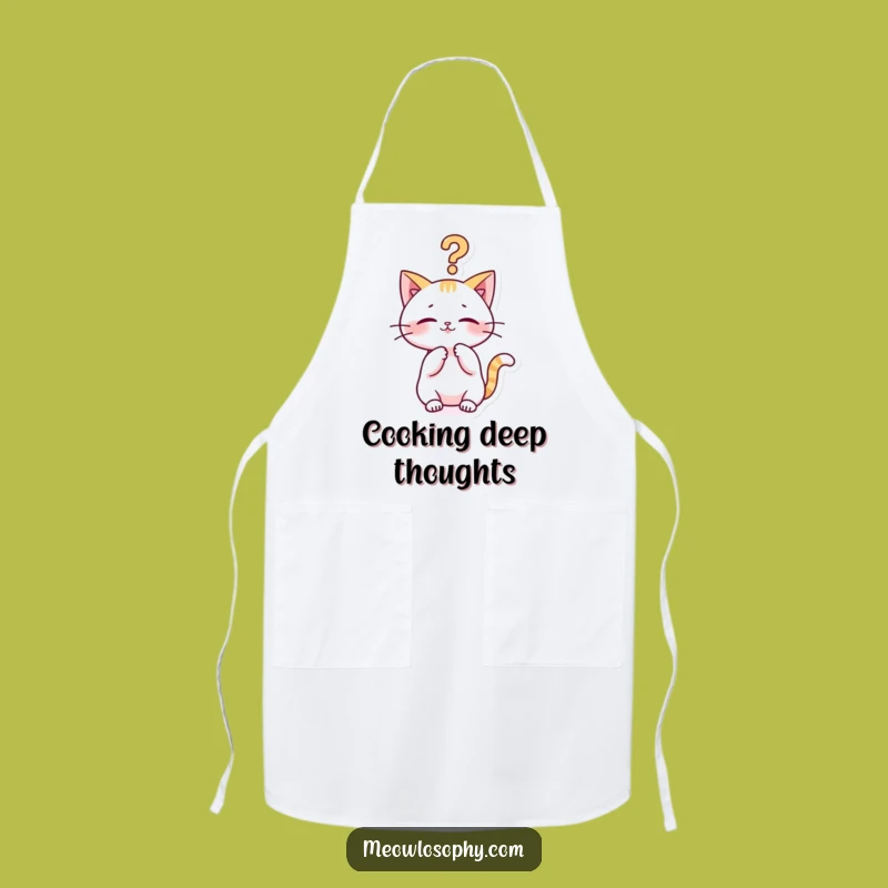 Funny Kawaii Cat Apron: Culinary Pondering Feline Chef Gift