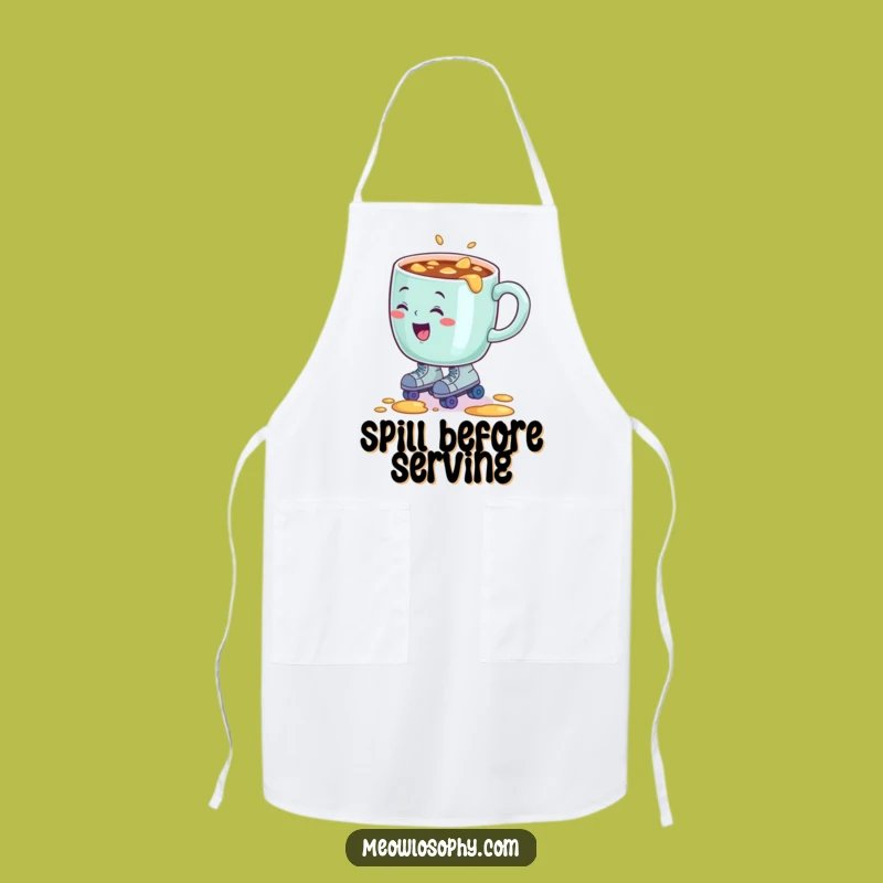 Funny Coffee Mug Roller Skate Spill Apron, Hilarious Kitchen Wear for Chefs