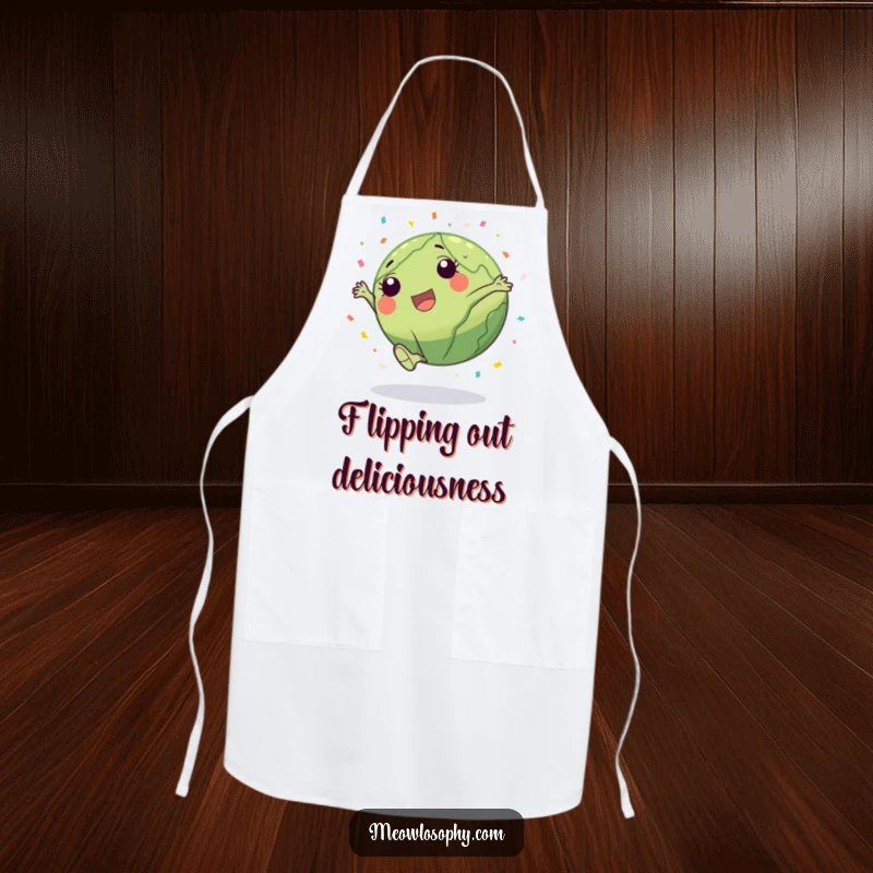Funny Earth character doing a cartwheel with confetti on a durable apron, ready for humorous culinary celebrations.