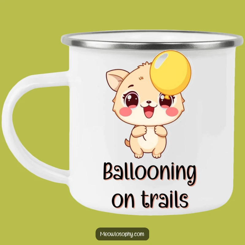 Funny Excited Animal Camping Mug: Balloon Joy Adventure, Cheerful Outdoor Gift