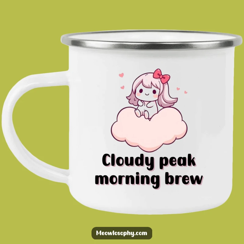 Funny Kawaii Cloud Rider Camping Mug: Joyful Sips Above the Clouds