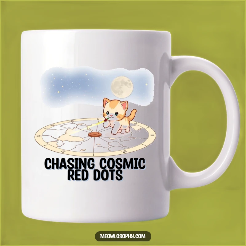 Funny Playful Kitten Mug: Laser Chase Celestial Map, Cosmic Fun Gift