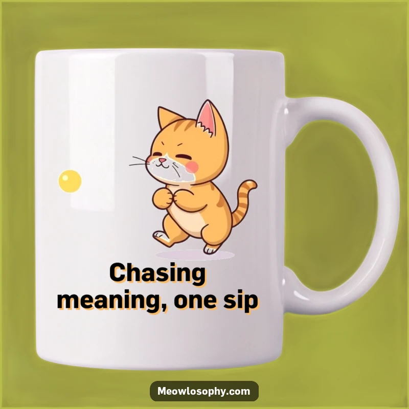 Funny Ginger Cat Philosophy Mug - Laser Chase, Witty Pet Gift