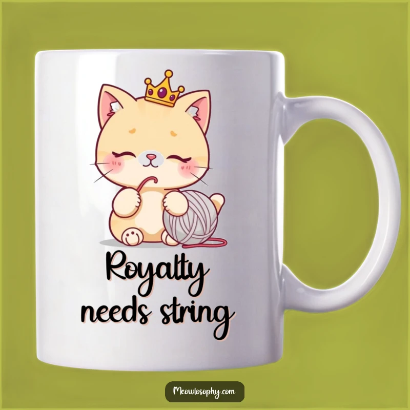 Funny Royal Cat Mug: Gift for Cat Lovers with Tiny Crown & Yarn Ball