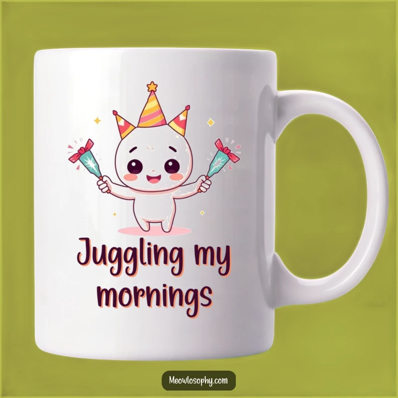 Funny Juggler Mug: Adorable Character with Crackers, Perfect Gift for Party People