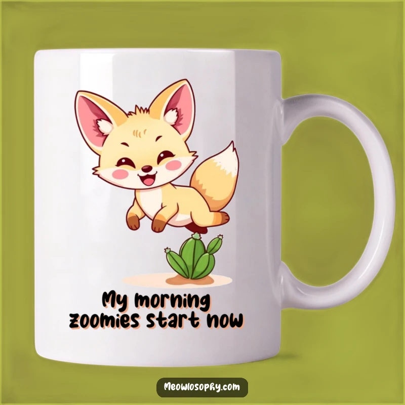 Funny Fennec Fox Jumping Cactus Mug - Hilarious Desert Animal Gift