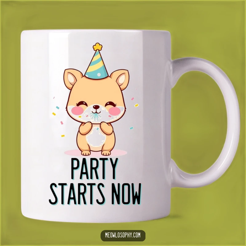 Funny Party Animal Mug: Cute Character Popping Confetti, Perfect Celebration Gift