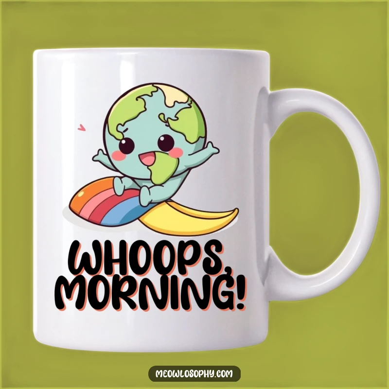 Funny Kawaii Earth Slipping Banana Peel Mug: A Hilarious Cartoon Mishap for Coffee Lovers