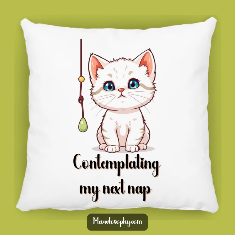 Funny Curious Kitten Pillow: Soft, Thoughtful Cat Batting String Cushion, Cozy Gift