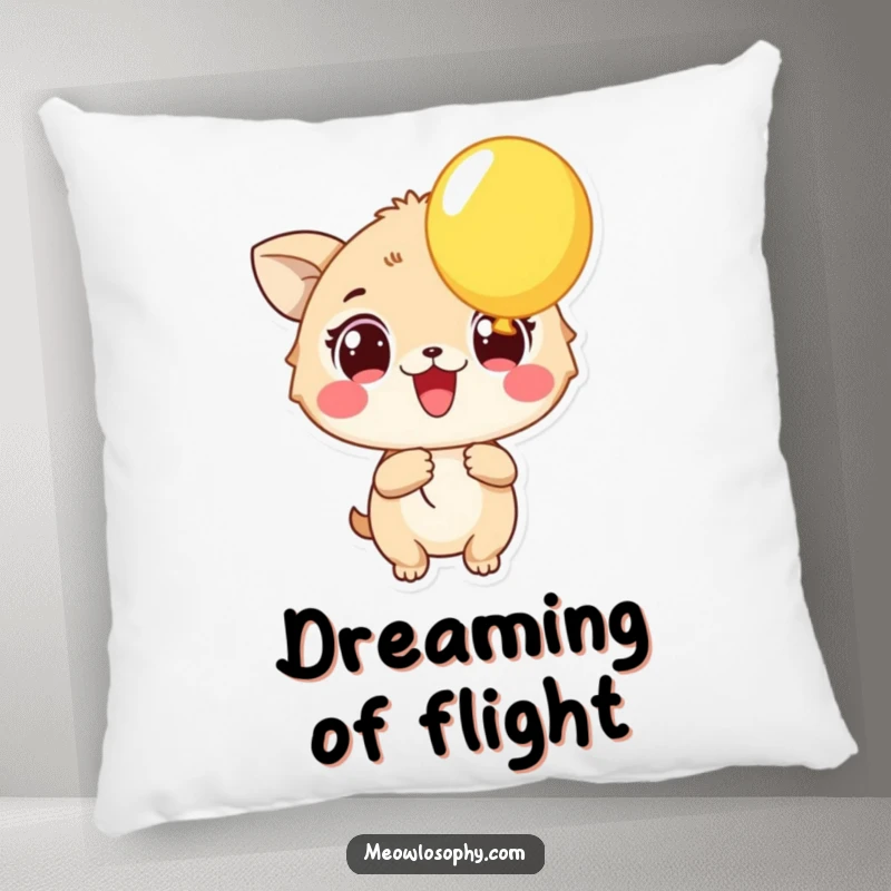 Funny Excited Animal Pillow featuring a character with wide eyes holding a colorful balloon. Soft, humorous, and a cheerful home accent.