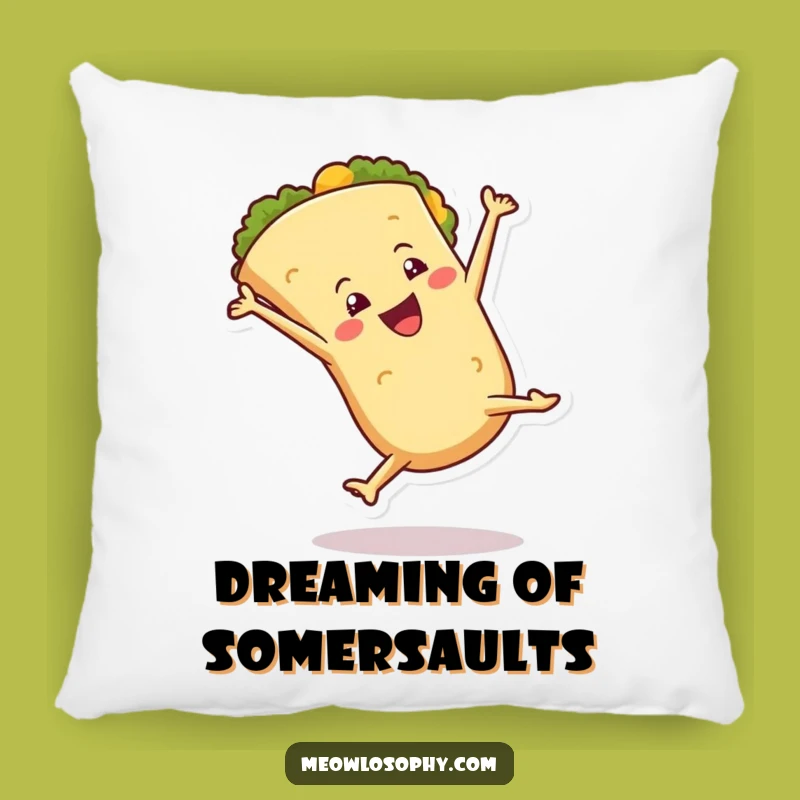 Funny Tortilla Cartwheel Pillow, Cozy Comfort, Energetic Food Cushion, Funny Gift