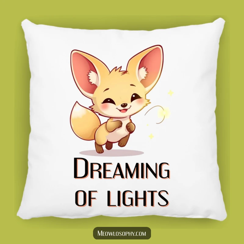 Funny Fennec Fox Firefly Chase Pillow: Cozy & Whimsical Comfort for Dreamers