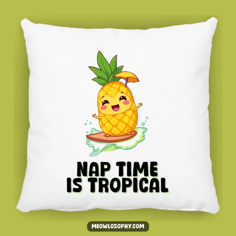 Funny Giggling Pineapple Surfing Lemonade Pillow - Tropical Comfort and Humor