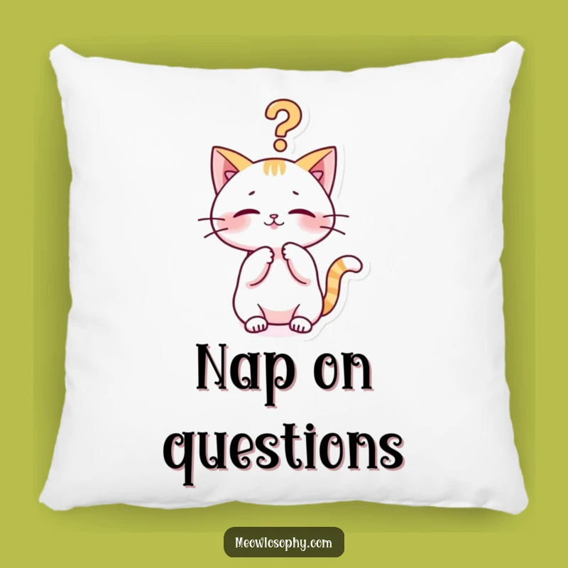 Funny Kawaii Cat Pillow: Cozy Feline Philosophical Pondering Accent Gift