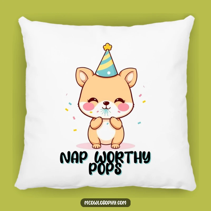 Funny Party Animal Pillow: Cute Character Popping Confetti, Cozy Celebration Accent