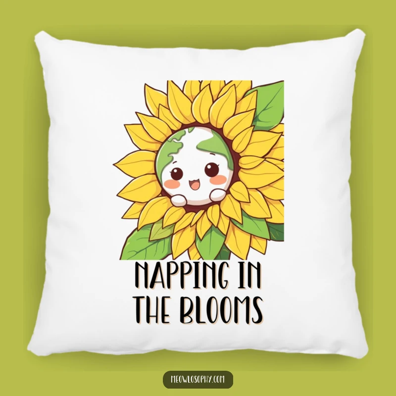 Funny Kawaii Earth Sunflower Pillow - Comfy & Hilarious Accent Gift