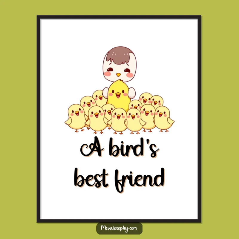 Funny Kawaii Bird Digital Print: Adorable & Hilarious Bird Feeding Art