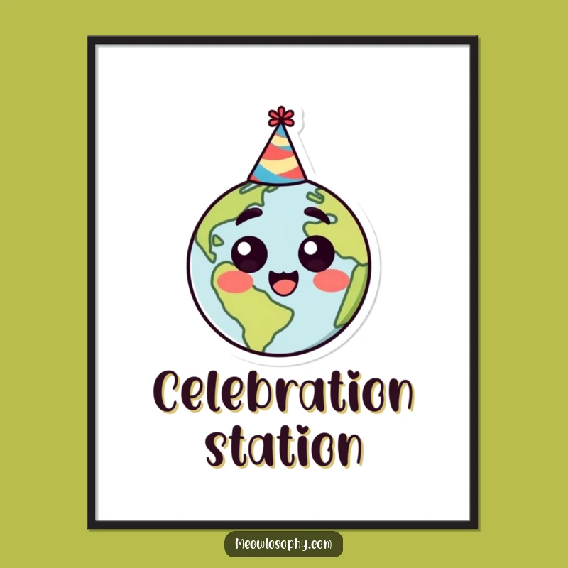 Funny Earth Party Hat Digital Art Print: Decorate Your Space with Celestial Surprise and Cheer