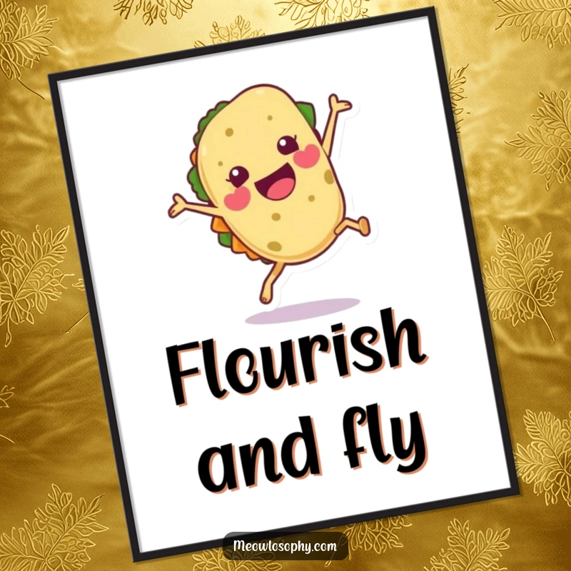 Funny Tortilla Digital Art Print of a joyful tortilla character doing a cartwheel with a flourish, high-quality download.