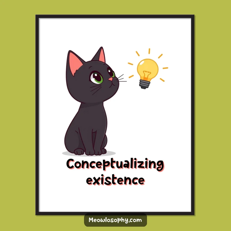 Funny Black Cat Lightbulb Digital Art: Instant Wonder, Humorous Decor Gift