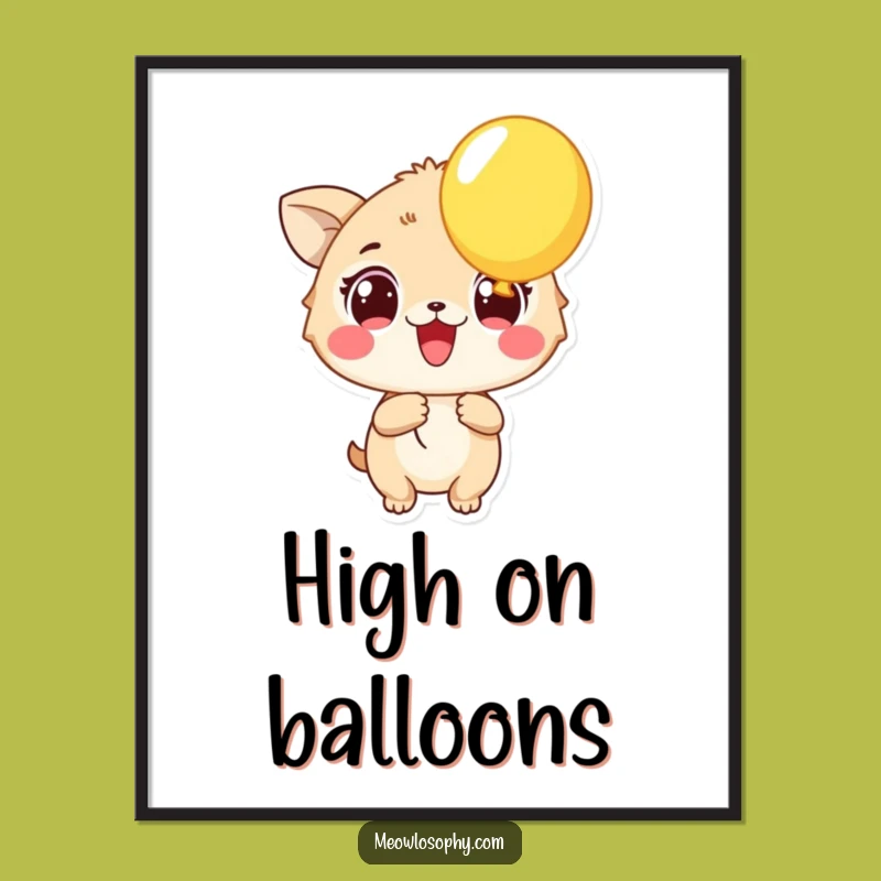 Funny Excited Animal Digital Art: Balloon Joy Decor, Instant Cheerful Print
