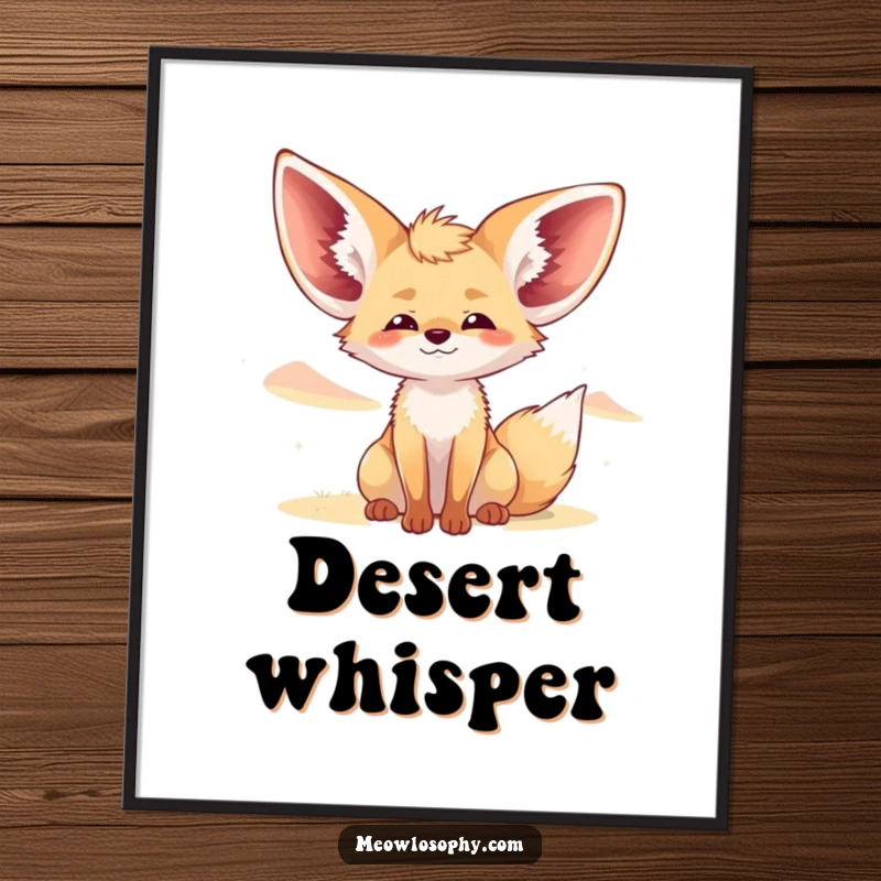 Funny Fennec Fox Digital Art Print features an adorable fox with ears spread wide, eyes closed contently, enjoying a gentle desert breeze.