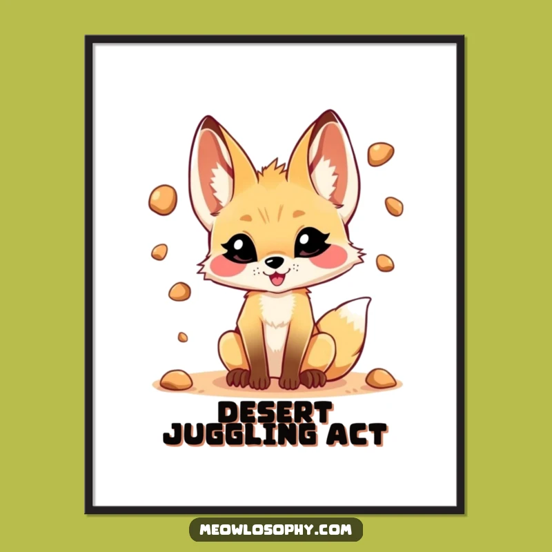 Funny Fennec Fox Juggling Digital Print: Playful Art for Mischievous Spaces