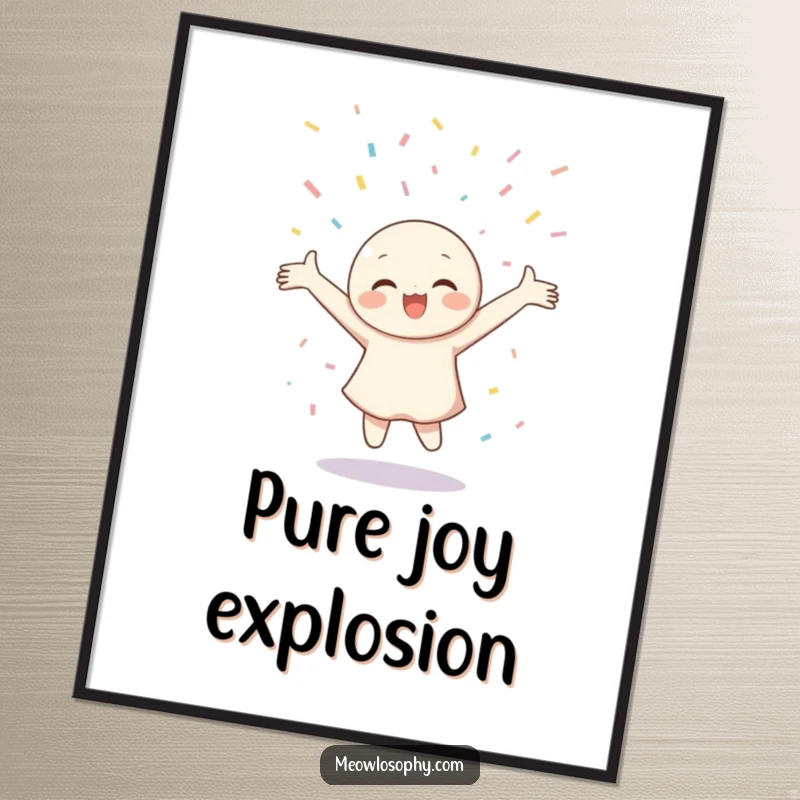 Funny Digital Art Print of a character joyfully twirling with arms outstretched under a delightful, colorful confetti shower.