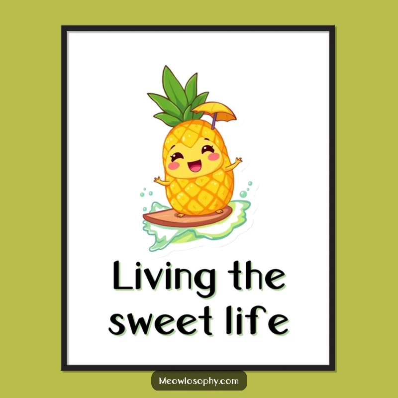 Funny Giggling Pineapple Surfing Lemonade Digital Art - Instant Tropical Decor