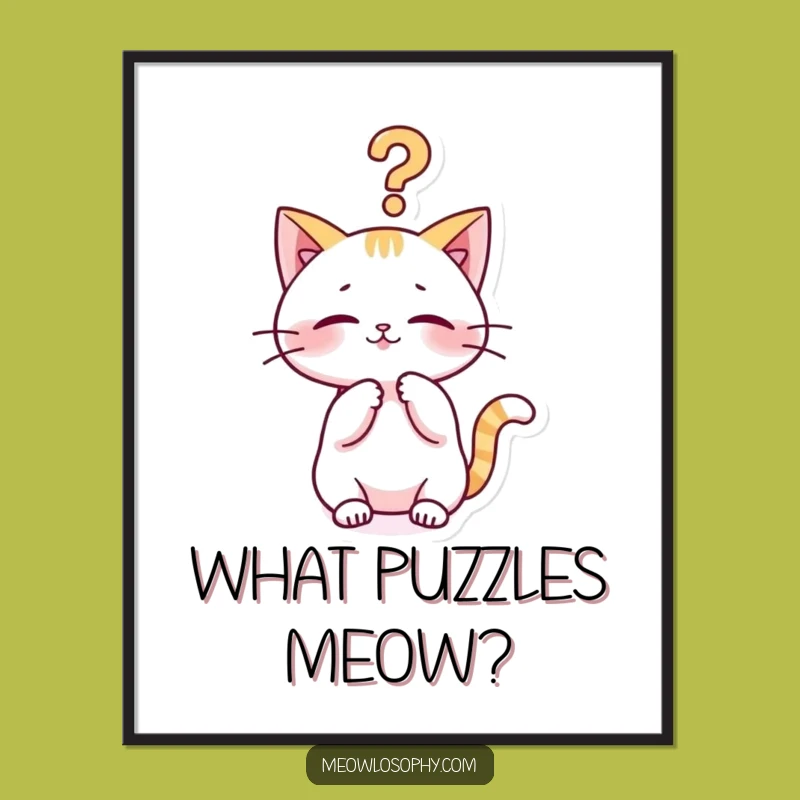 Funny Kawaii Cat Digital Print: Playful Pondering Feline Art Gift