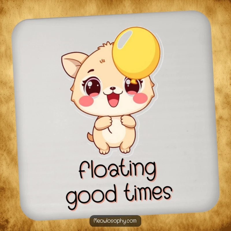 Funny Excited Animal Drink Coaster featuring a character with wide eyes holding a balloon. A humorous and decorative accessory.