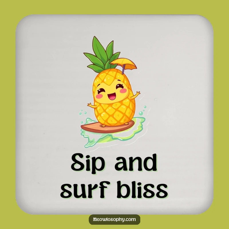 Funny Giggling Pineapple Surfing Lemonade Coaster - Protect Surfaces with Fun