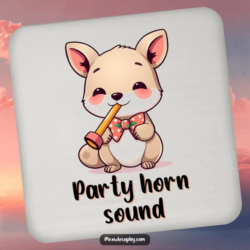 Funny Drink Coasters showing a stylish animal in a bowtie, playing a miniature kazoo, perfect for protecting surfaces.