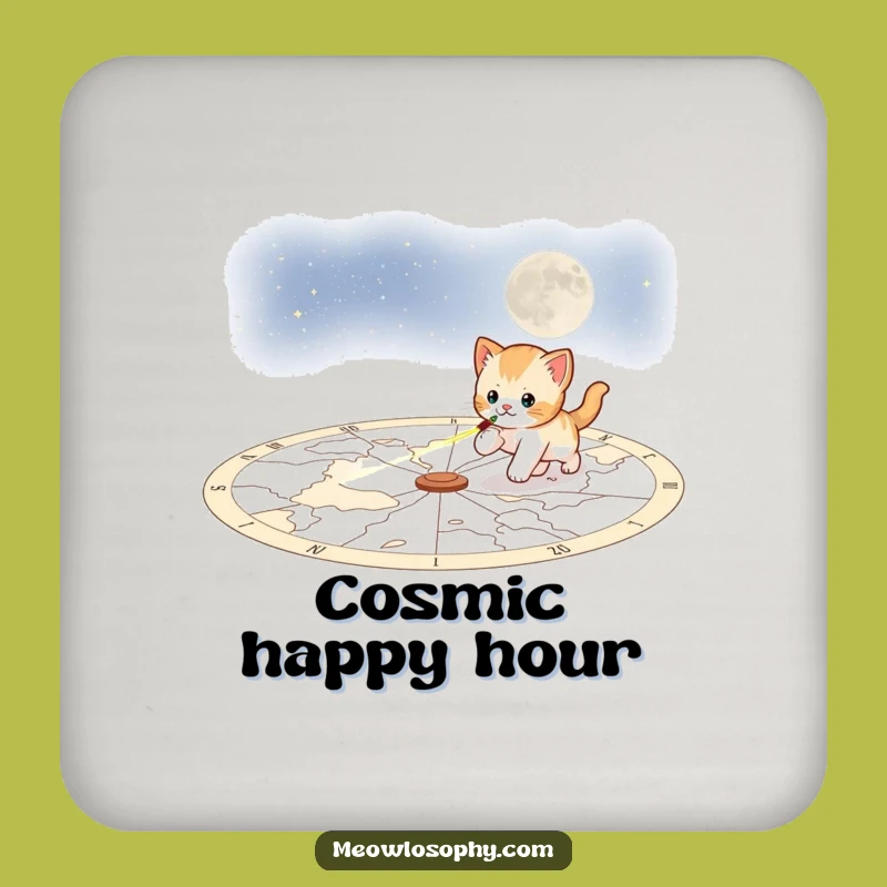 Funny Playful Kitten Drink Coaster: Celestial Map Protection, Cosmic Decor
