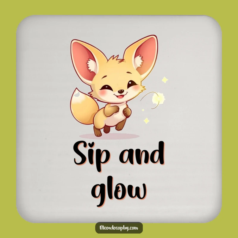 Funny Fennec Fox Firefly Chase Coaster: Protect Surfaces with Whimsical Art