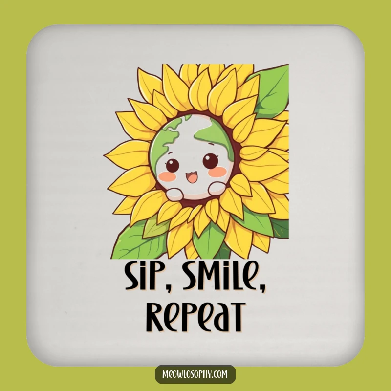 Funny Kawaii Earth Sunflower Coaster Set - Hilarious & Protective Gift