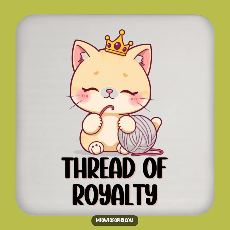 Funny Cat Crown Coaster: Royal Feline Yarn Ball Protector Gift
