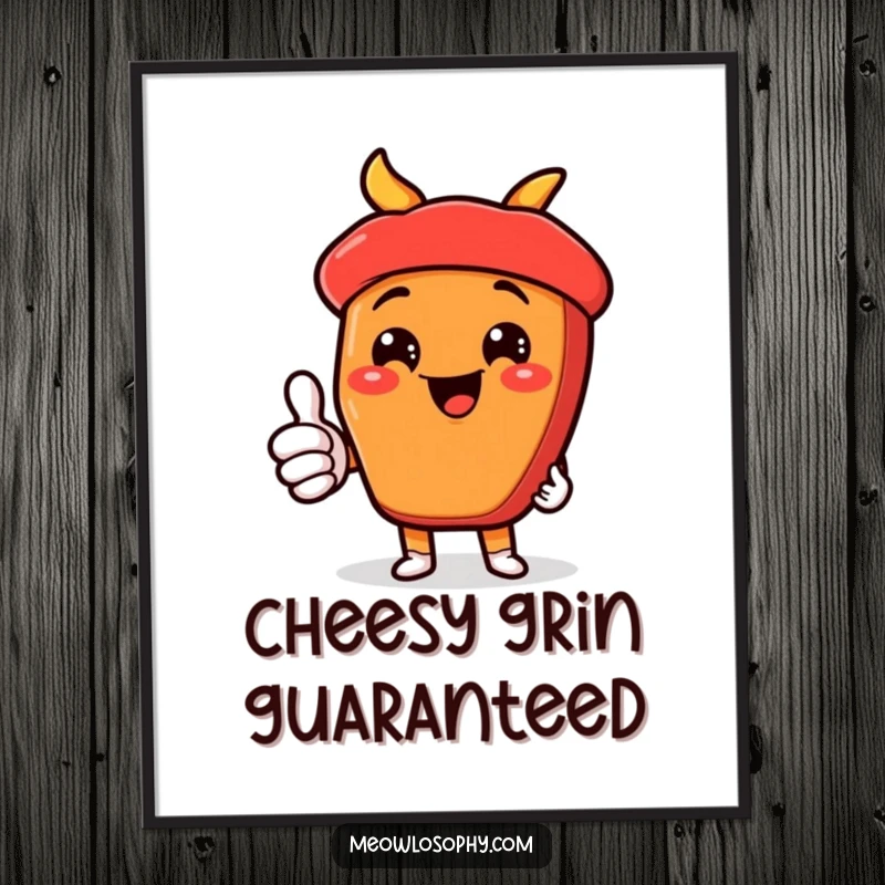 Funny kawaii fajita ingredient character giving a thumbs-up with a cheesy grin, displayed as a vibrant, humorous poster.