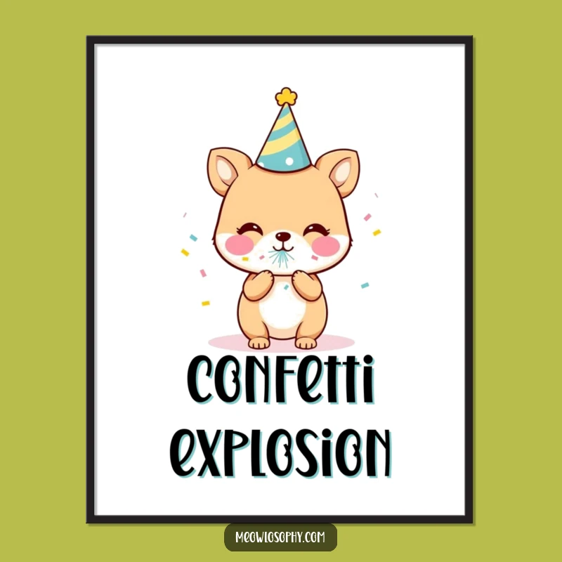 Funny Party Animal Poster: Cute Character Popping Confetti, Joyful Wall Decor Gift