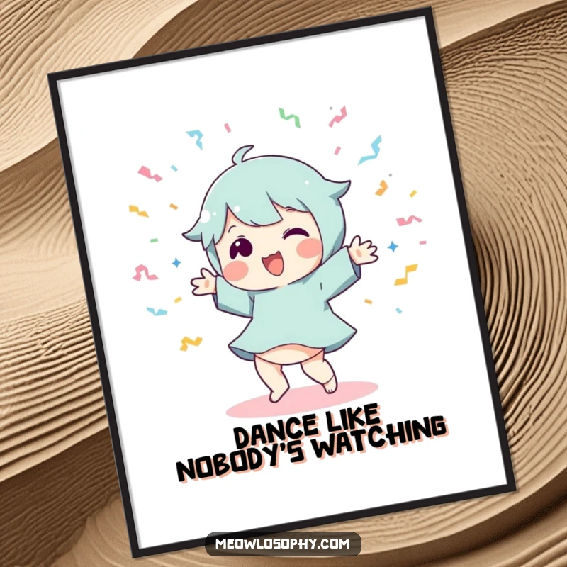 Funny Dancer Poster: A playful character is captured mid-silly dance move, surrounded by a whirlwind of flying streamers.