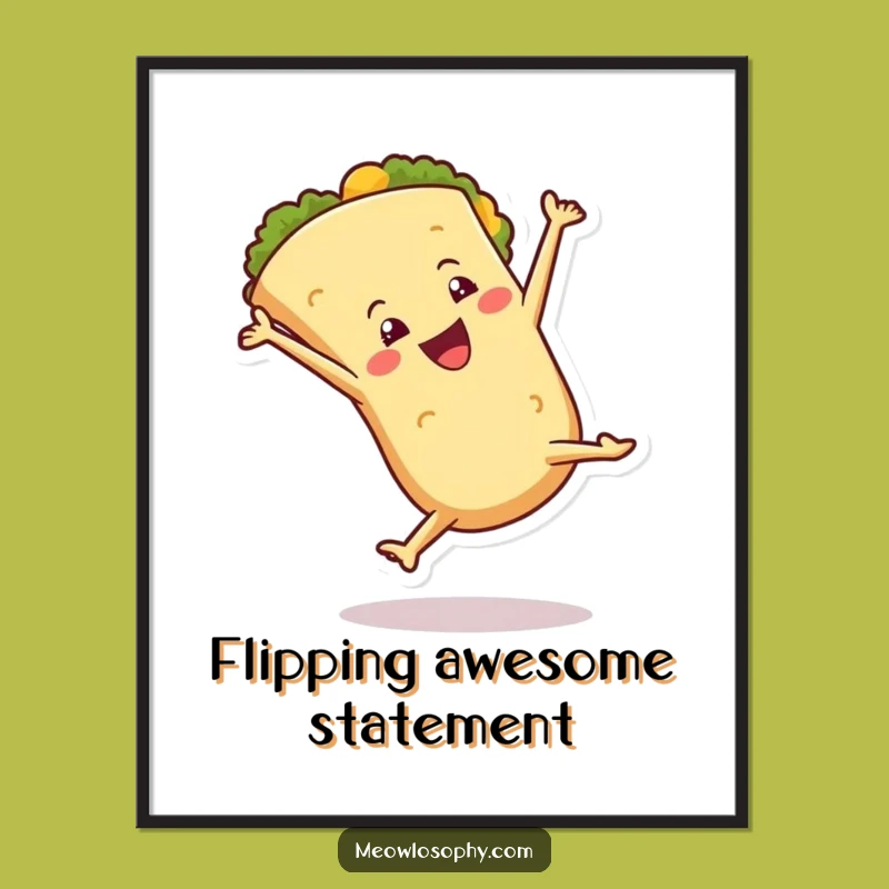 Funny Tortilla Cartwheel Poster, Energetic Wall Art, Humorous Food Decor, Funny Gift