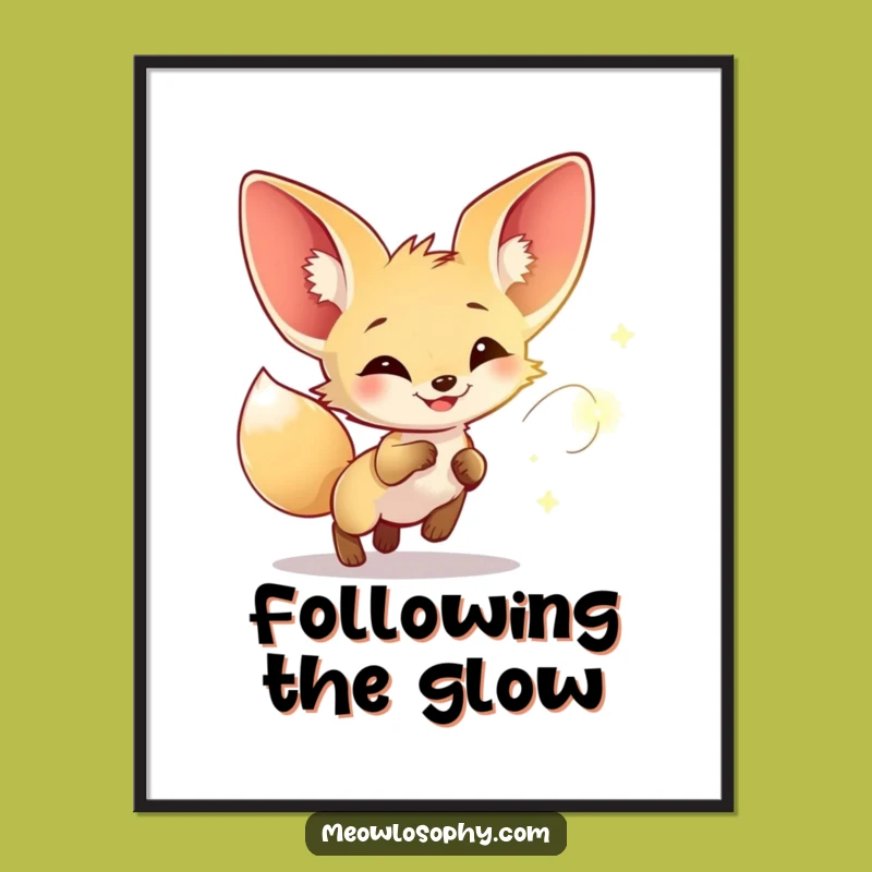 Funny Fennec Fox Firefly Chase Poster: Enchanting Art for Whimsical Spaces