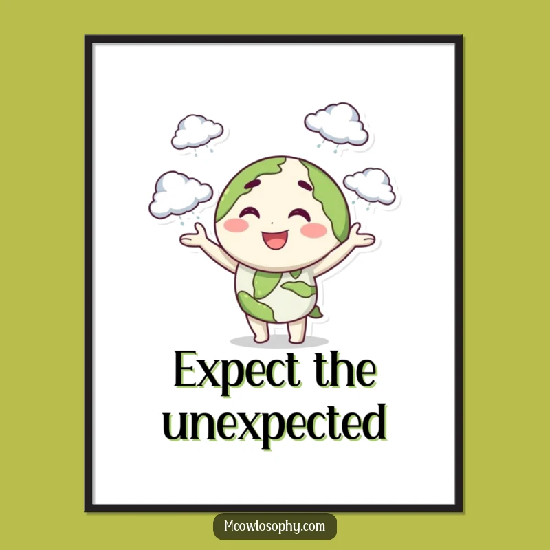 Funny Earth Juggling Clouds Poster: Decorate with Playful Weather and Whimsical Charm