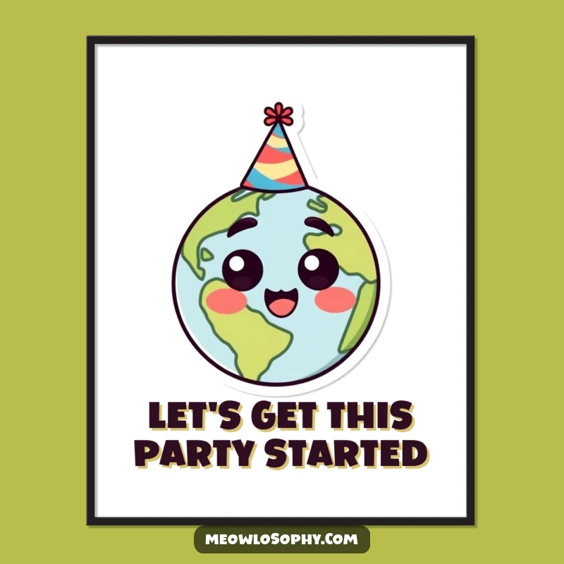 Funny Earth Party Hat Poster: Brighten Your Walls with Celestial Cheer and Happy Surprise