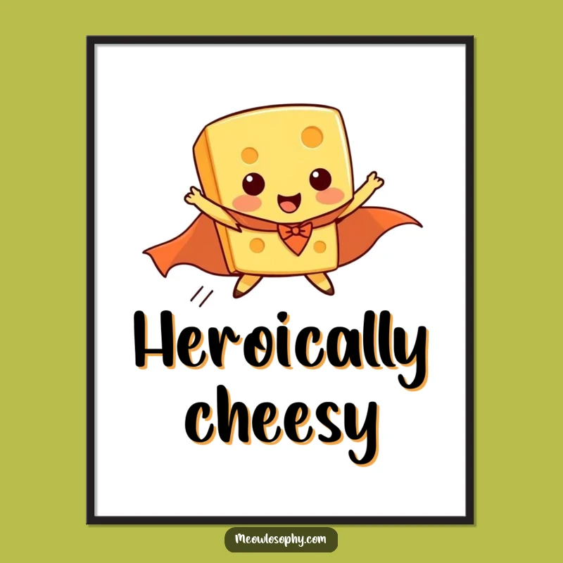 Funny Flying Cheese Superhero Poster, Hilarious Wall Art for Whimsical Spaces