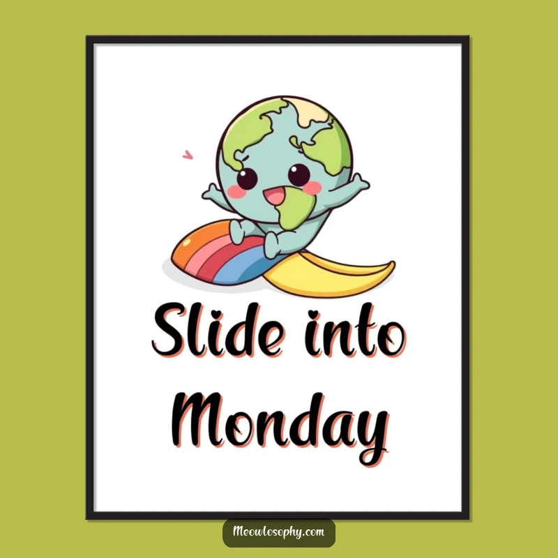 Funny Kawaii Earth Banana Peel Poster: Decorate with Adorable Cartoon Mishaps and Joy