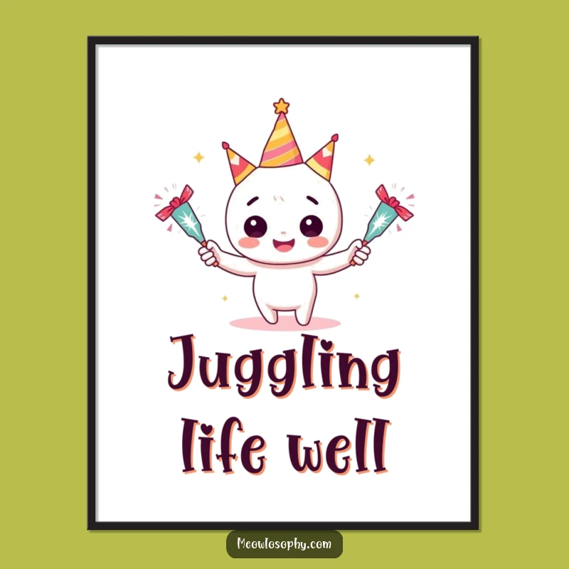 Funny Juggler Poster: Adorable Character with Crackers, Festive Wall Art Gift
