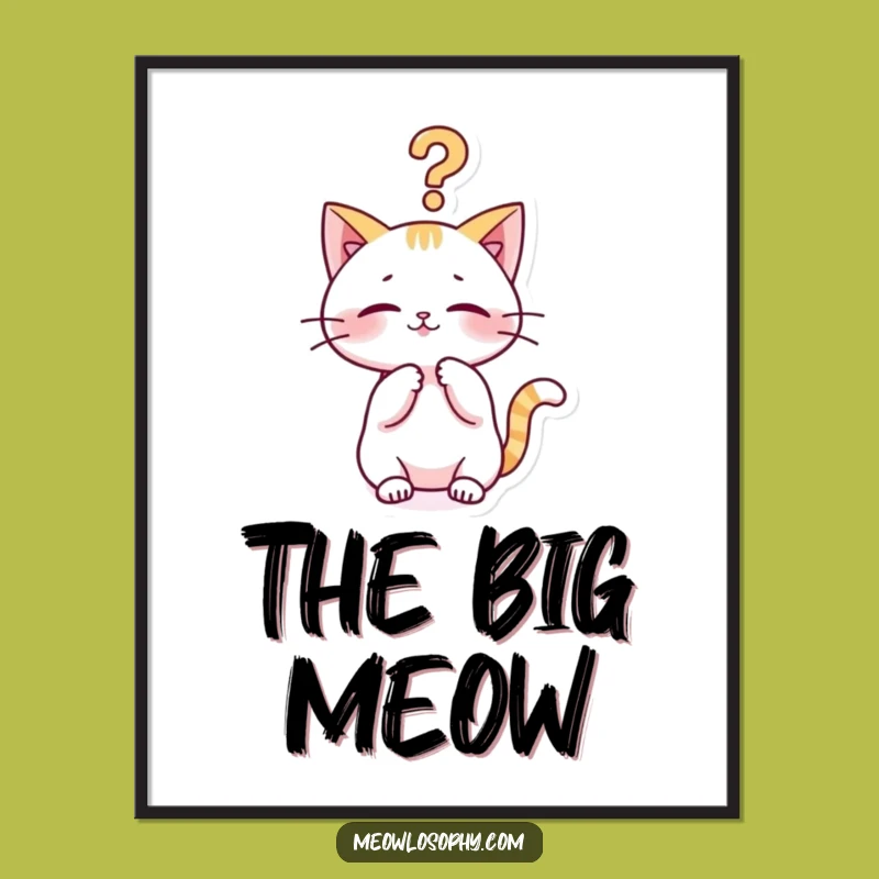 Funny Kawaii Cat Poster: Philosophical Pondering Feline Art Print Gift