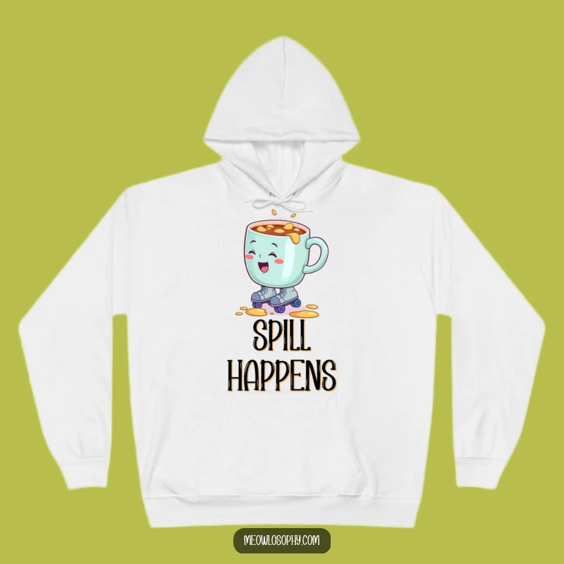 Funny Coffee Mug on Roller Skates Hoodie, Warm & Hilarious Comedic Apparel
